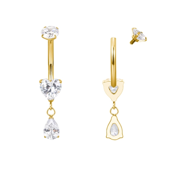 Gold titanium navel barbell Sweetheart clear CZ