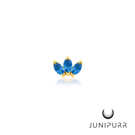 Triple Marquise Fan Sapphire Blue ozdoba push-in z żółtego złota 14k