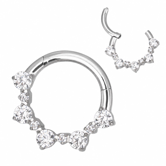 Tytanowy septum daith clicker Rosalie białe cyrkonie