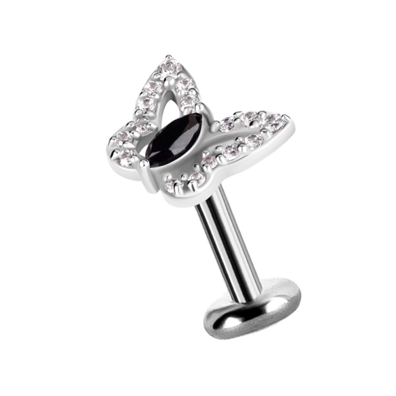 Labret Butterfly czarny kryształek