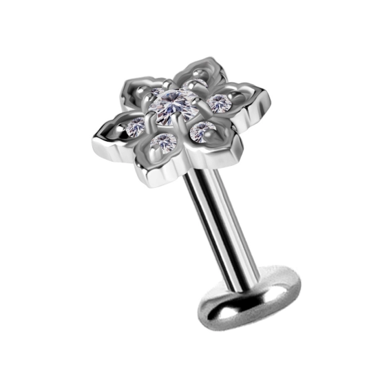 Labret Mandala flower białe kryształki