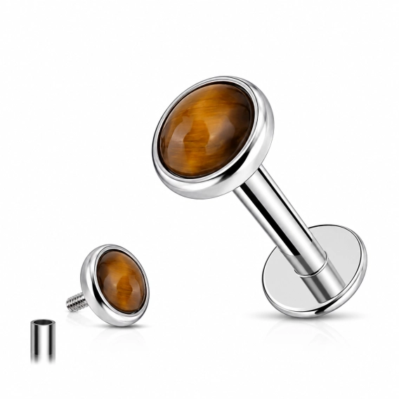 Tytanowy labret tiger eye bezel set