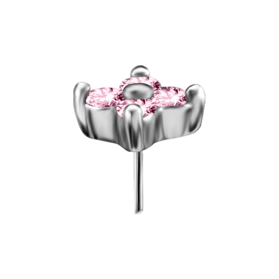 Quatro gem flower ozdoba push-in z różowymi cyrkoniami