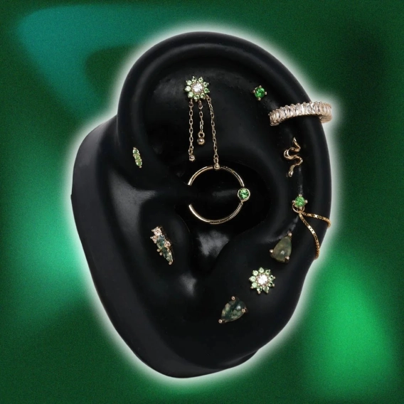 Eloise Flower - Tsavorite ozdoba push-in z żółtego złota 14k