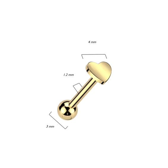 Gold titanium internally threaded Heart & Ball labret