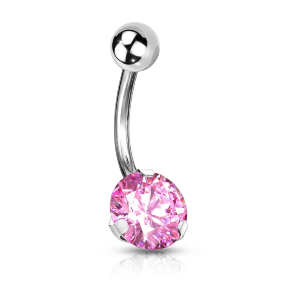 Navel ring with prong set pink gem