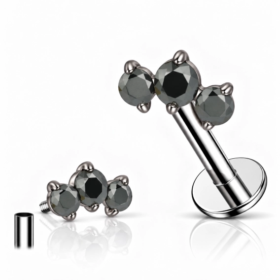 Titanium labret Roya with black gems