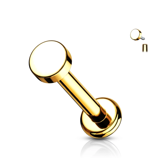 Gold titanium flat top labret internally threaded