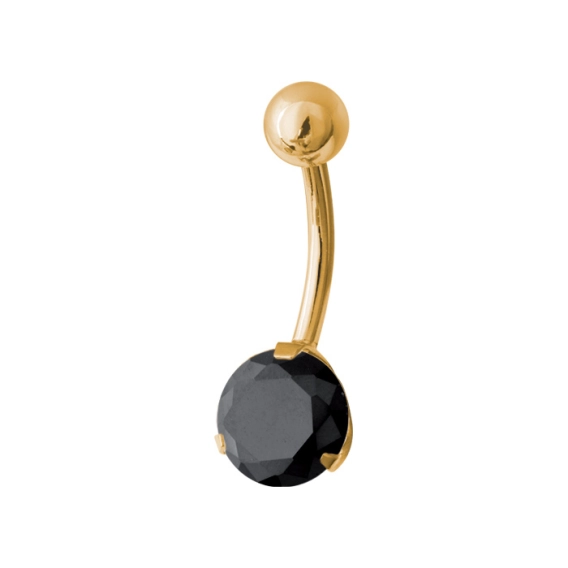 Gold navel ring with prong set black gem