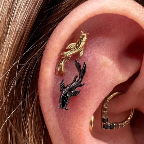 Koi ozdoba push-in z żółtego złota 14k