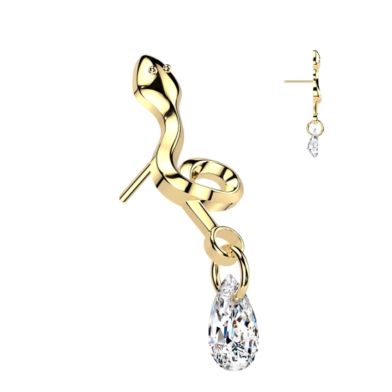Złota tytanowa ozdoba push-in Snake with gem