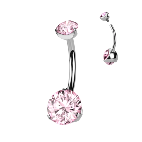 Tytanowy banan do pępka okrągłe kryształki róż