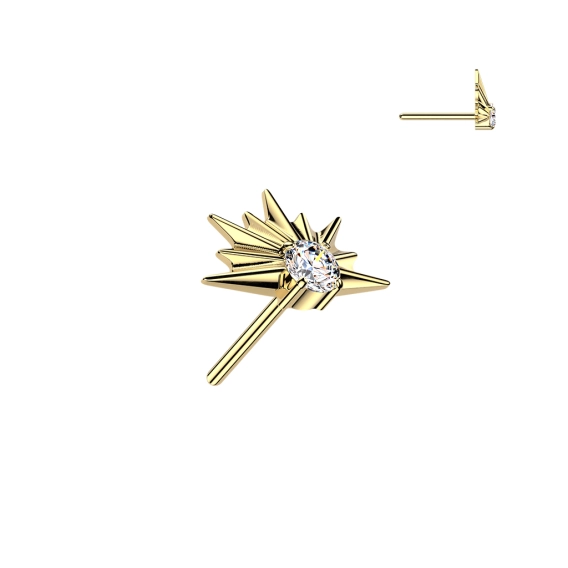 Gold titanium threadless push-in Stardust top with clear CZ