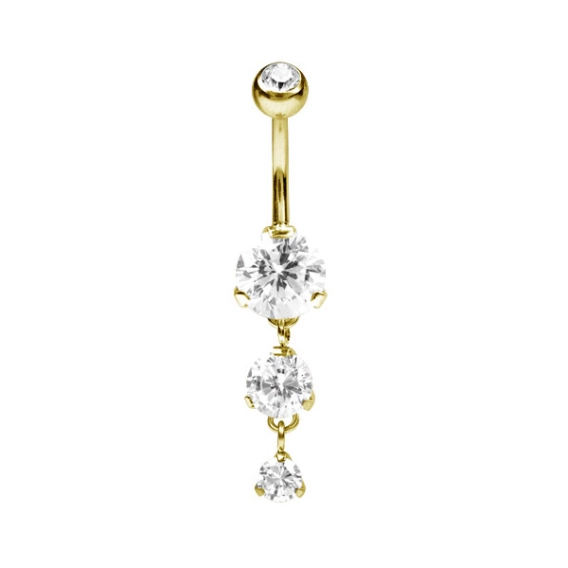 Gold navel ring Isabella with clear gems