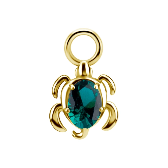 Gold piercing charm Turtle emerald gem