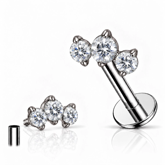 Titanium labret Roya with clear gems