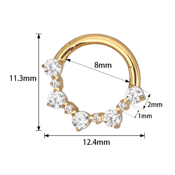 Złoty tytanowy septum daith clicker Rosalie białe cyrkonie