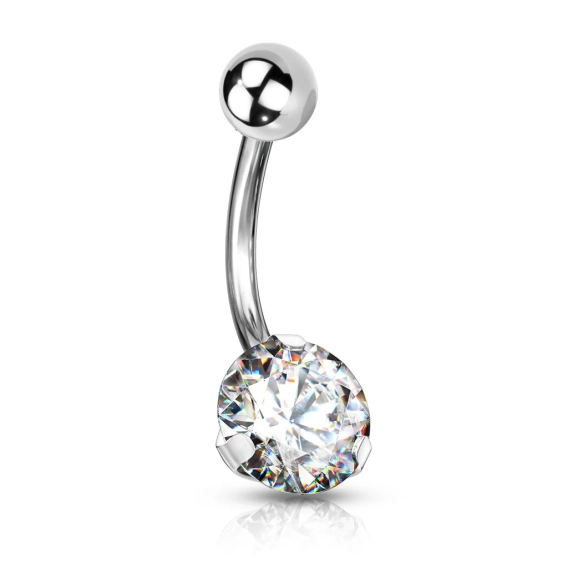 Navel ring with prong set clear gem