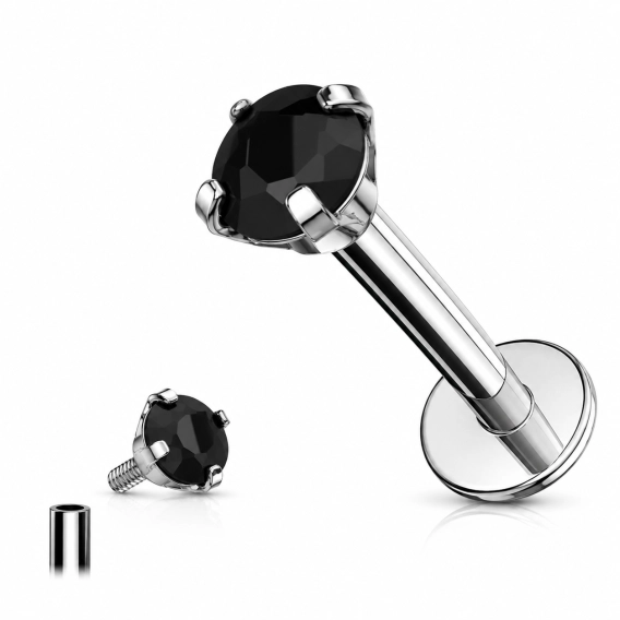 Tytanowy labret black onyx prong set