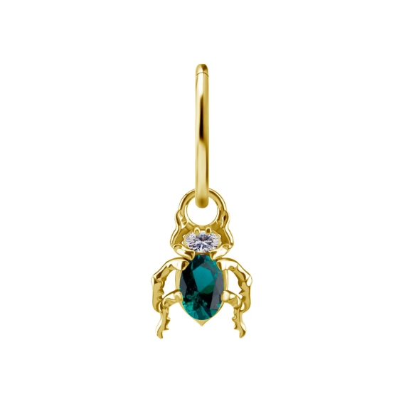 Gold piercing charm Beetle emerald gem