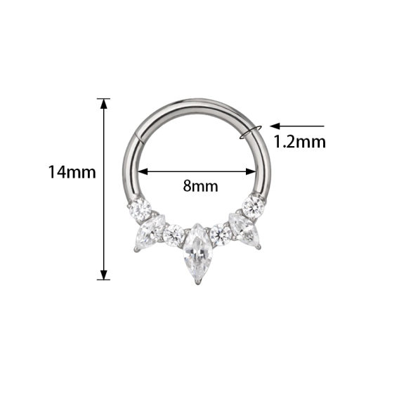Tytanowy septum daith clicker Frozen białe cyrkonie