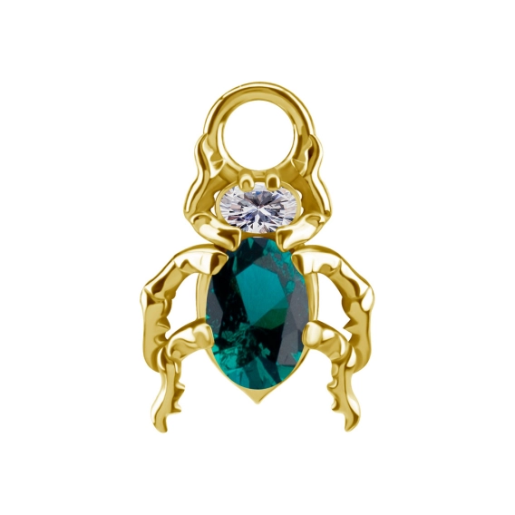 Gold piercing charm Beetle emerald gem