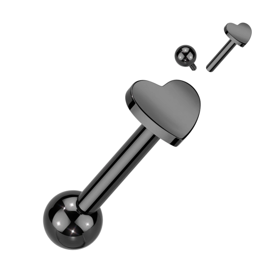 Czarny titanium internally threaded Heart & Ball labret