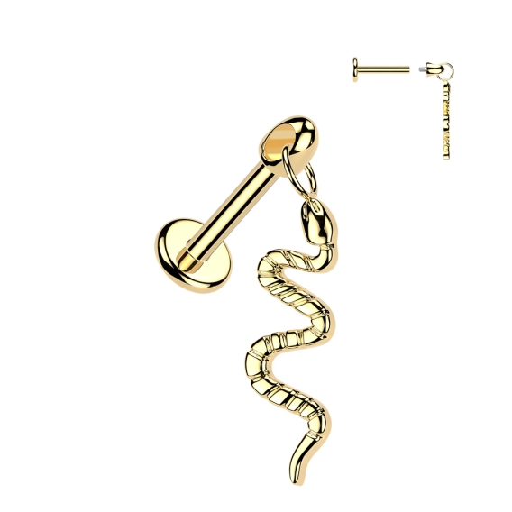 Gold titanium internally threaded Snake dangle labret