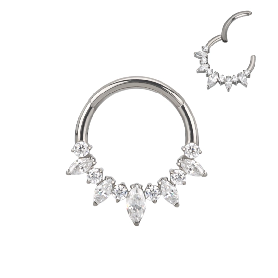 Tytanowy septum daith clicker Frozen białe cyrkonie
