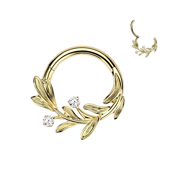 Gold itanium Olive Branch clicker with Cubic Zirconia