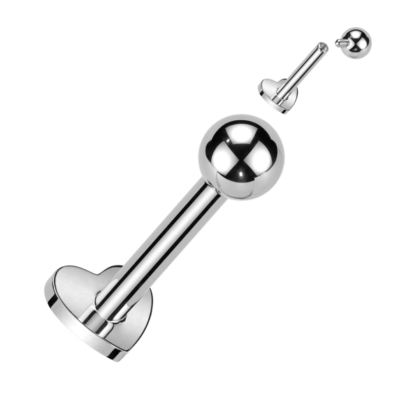 Titanium internally threaded Heart & Ball labret
