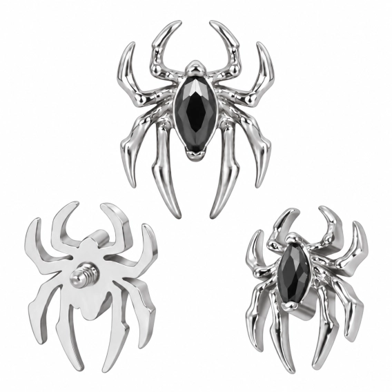 Tytanowy labret Black Widow z czarną cyrkonią