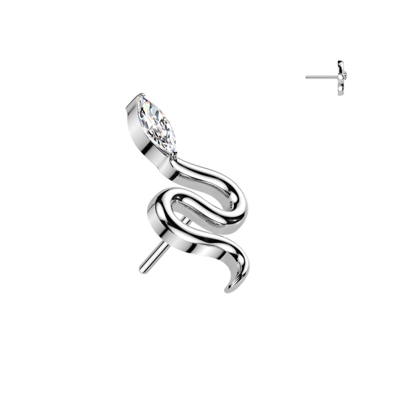 Titanium threadless push-in Serpiente top with clear CZ