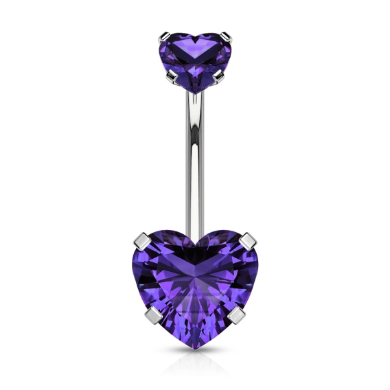 Tanzanite heart cubic zirconia steel Navel Ring