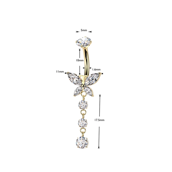 Złoty banan do pępka Crystal Butterfly dangle