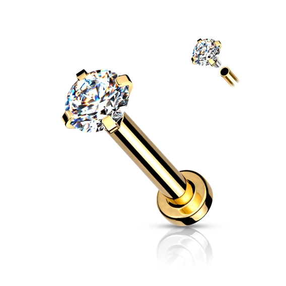 Gold labret with round crystal