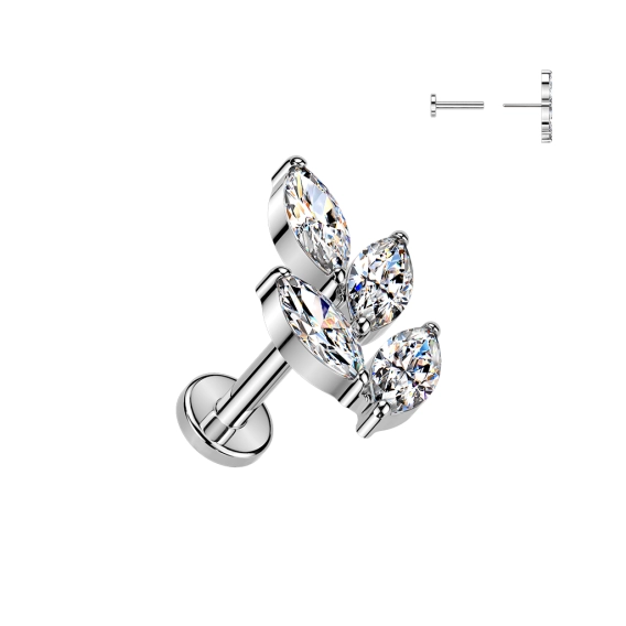 Tytanowy labret Marquise Leaf z cyrkoniami