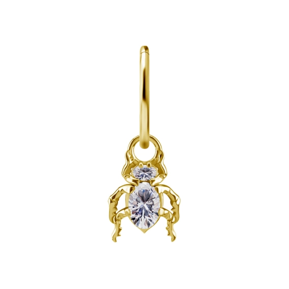 Gold piercing charm Beetle clear gem