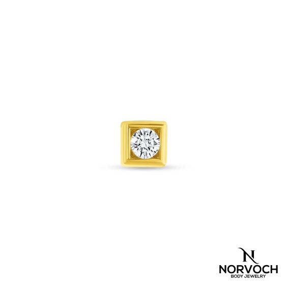 Square with bead ozdoba push-in z żółtego złota 14k z cyrkonią