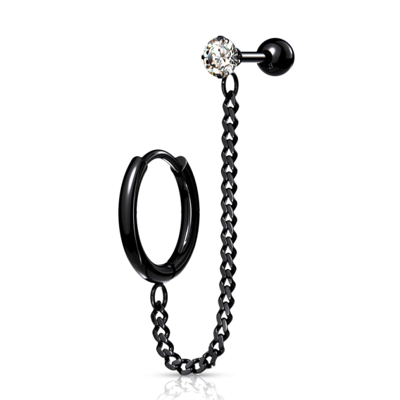 Black clicker with a chain and gemstone barbell