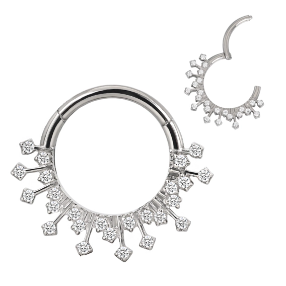 Tytanowy septum daith clicker Elsa białe cyrkonie