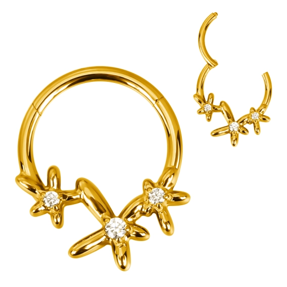 Złoty tytanowy daith clicker Flower Child białe cyrkonie