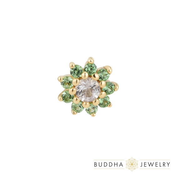 Eloise Flower - Tsavorite ozdoba push-in z żółtego złota 14k