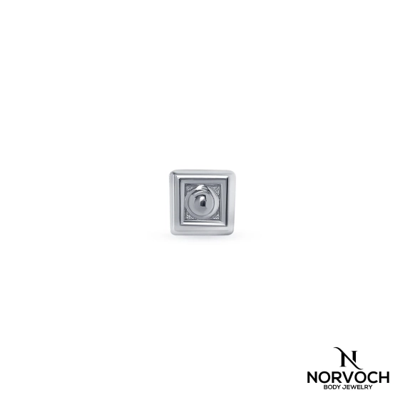 Square with bead ozdoba push-in z białego złota 14k