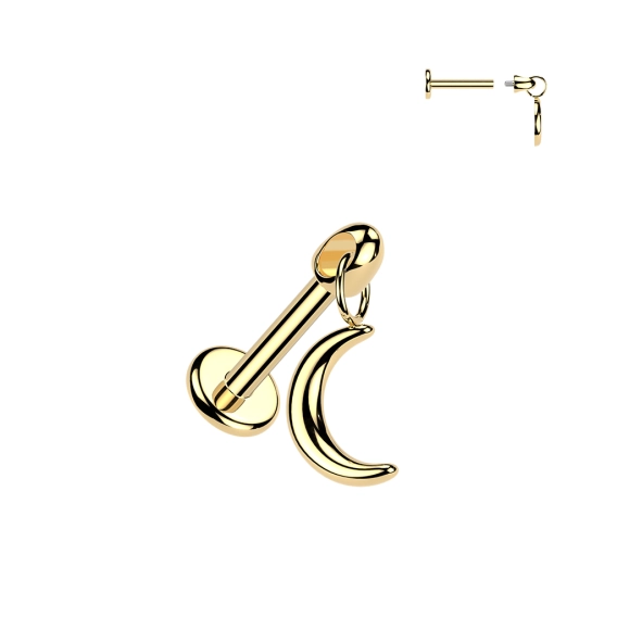 Gold titanium internally threaded Moon dangle labret