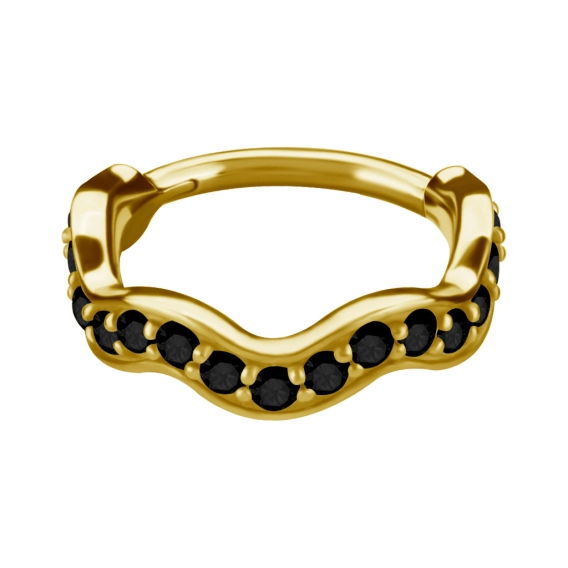 Gold helix conch clicker Wave with black CZ