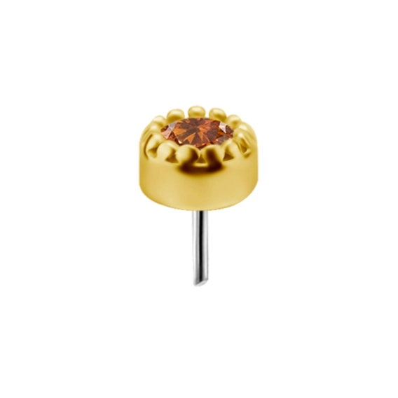 Szampańska cyrkonia w oprawie milgrain bezel set ze złota 18k