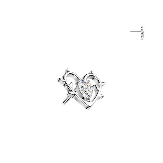 Tytanowa ozdoba push-in Heart with Thorn biała cyrkonia
