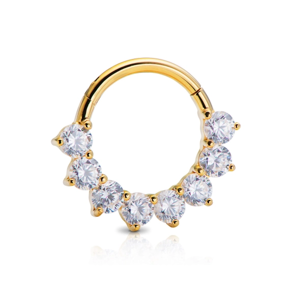 Gold septum daith clicker Asteria clear gems