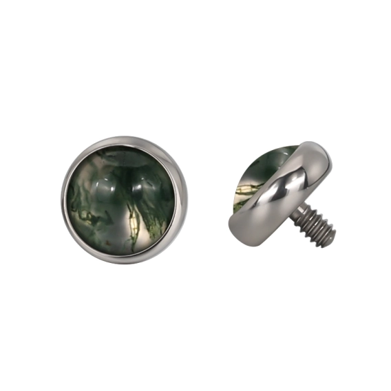 Tytanowy labret moss agate bezel set